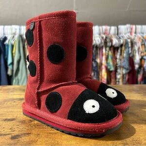 EMU Australia Girls Ladybird Red and Black Suede Merino Wool Boots K8